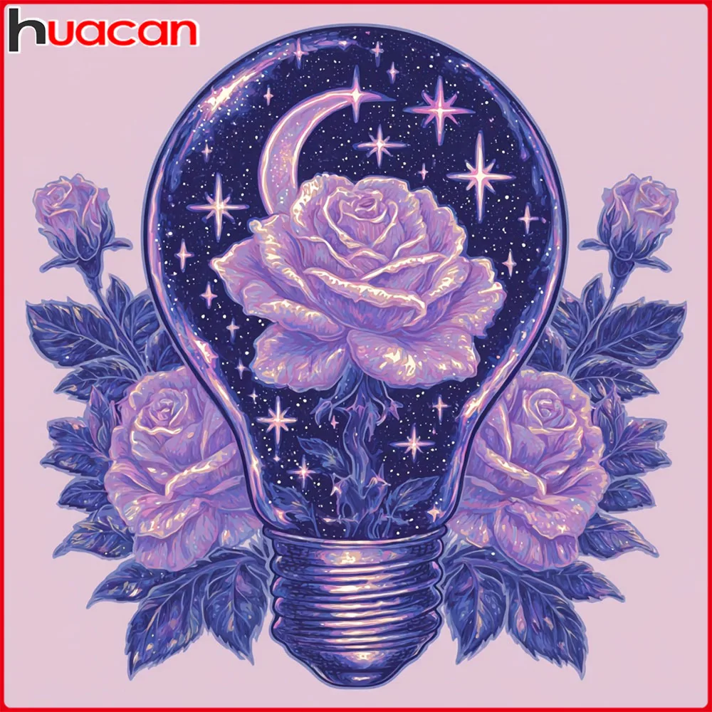 

Huacan Full Square Round Drill Diamond Painting Rose Light Bulb Diamond Mosaic Flower Set Home Decoration