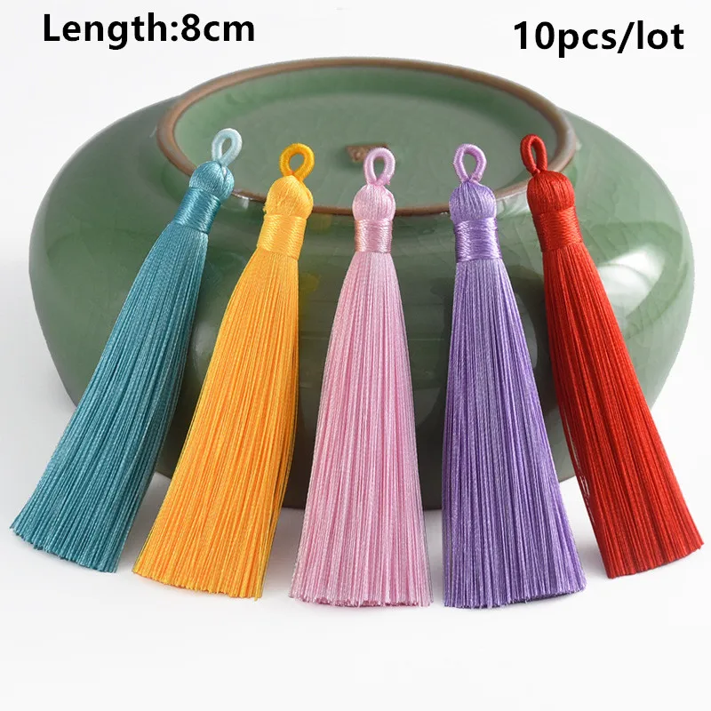 10Pcs 8cm Colorful Cotton Silk Tassel Brush For Earring Charm Making Sati Tassels Pendant Diy Jewelry Findings Handmade Crafts