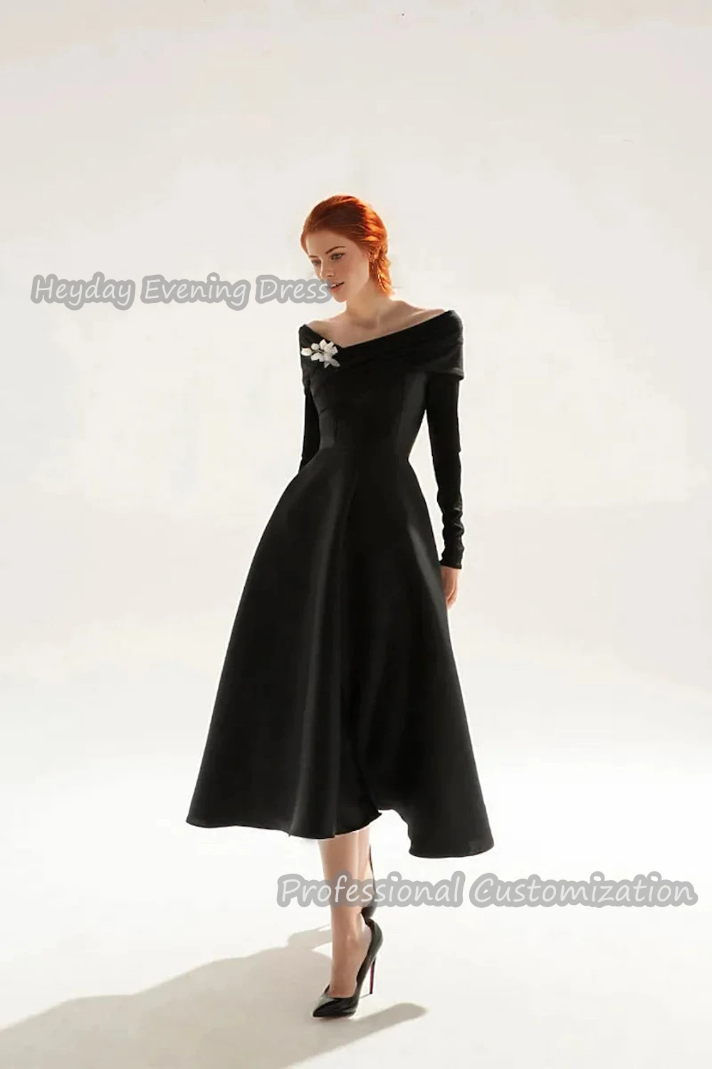 Heyday Off-the-shoulder Saudi Arabia Long Sleeves A-Line Prom Gown Satin Knee Length Sexy Elegant luxury Dress For Women 2024