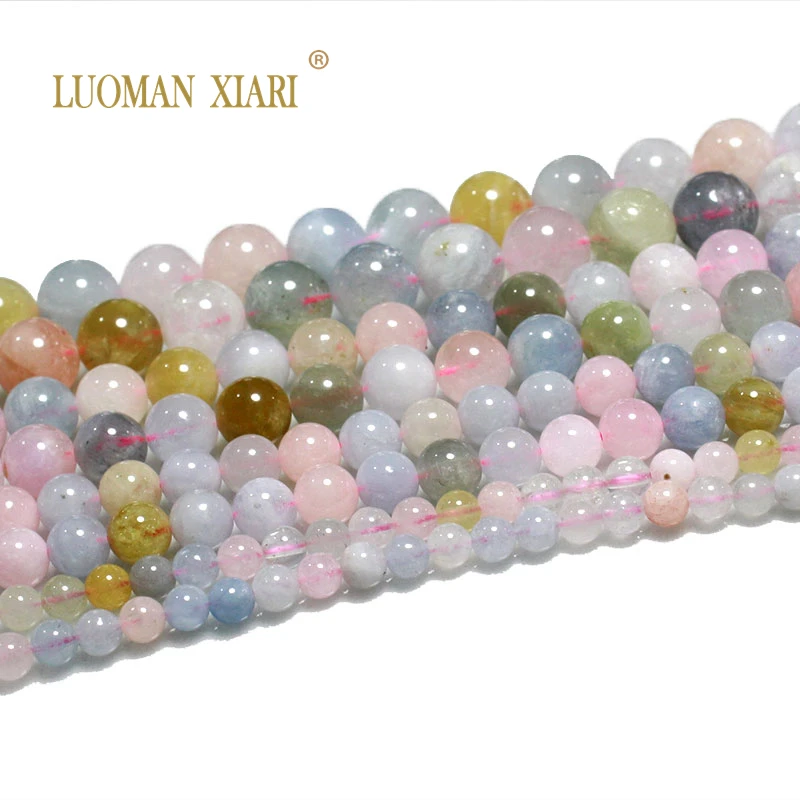 AAA+ 100% Natural Morganite Natural Round Transparent Gemstone Beads for Jewelry Making Diy Bracelet Necklace  4/6/8/10/12mm15''