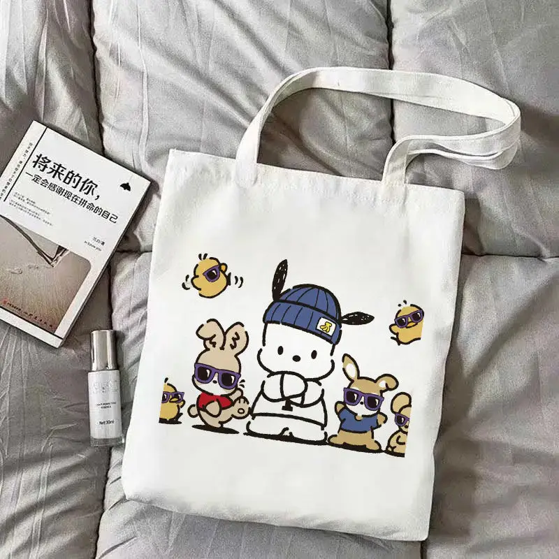 

Sweet Pochacco Anime Kawaii Sanrio Ins Student Canvas Bag Cute Cartoon Large Capacity Casual Shoulder Handbag Gifts for Kids