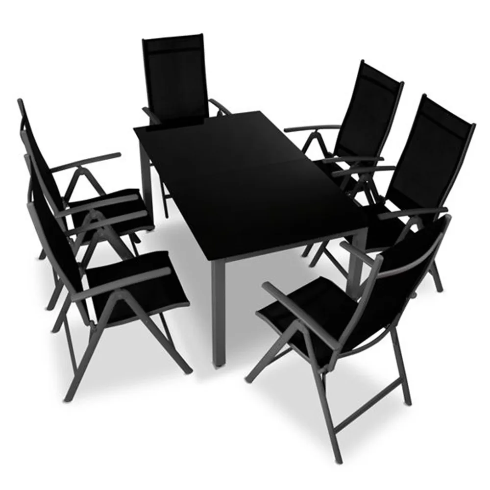 

Modern Style 7pcs Garden Bar Set New Outdoor Aluminum Table and Chairs with Eucalyptus Wooden Top