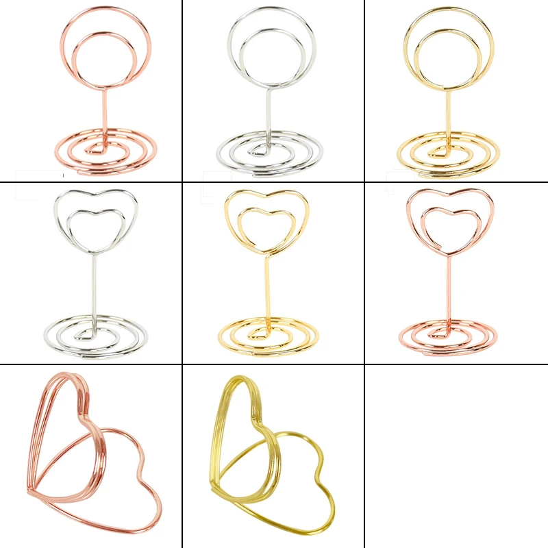 로맨틱 하트 사진 클립, 금속 로즈 골드 실버, 장소 메모 카드 홀더, 테이블 번호 스탠드, 웨딩 데스크탑 장식 용품, 10 개
