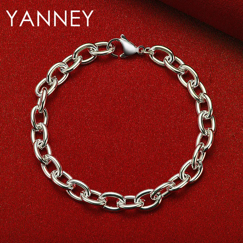 

New 925 Sterling Silver 8 Inches Fine Simple Hip Hop Chain Bracelet Men Women Luxury Charm Wedding Engagement Party Jewelry