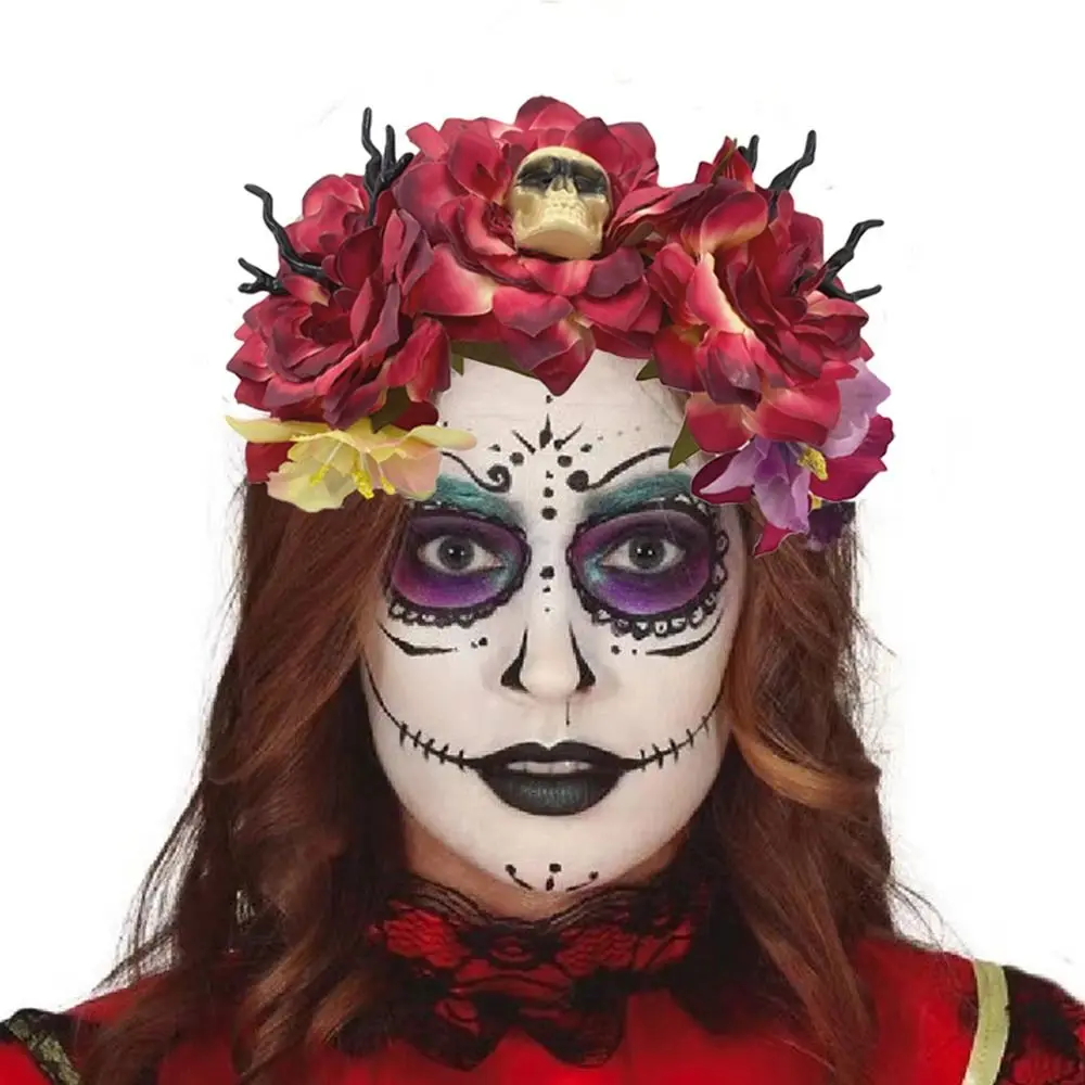 1pc Hot Halloween Rose Blume Krone Stirnband Mexikanische Blume Krone Boho Floral Regenbogen Haar Kopfschmuck für Party Kostüm Hochzeit – Detail 11