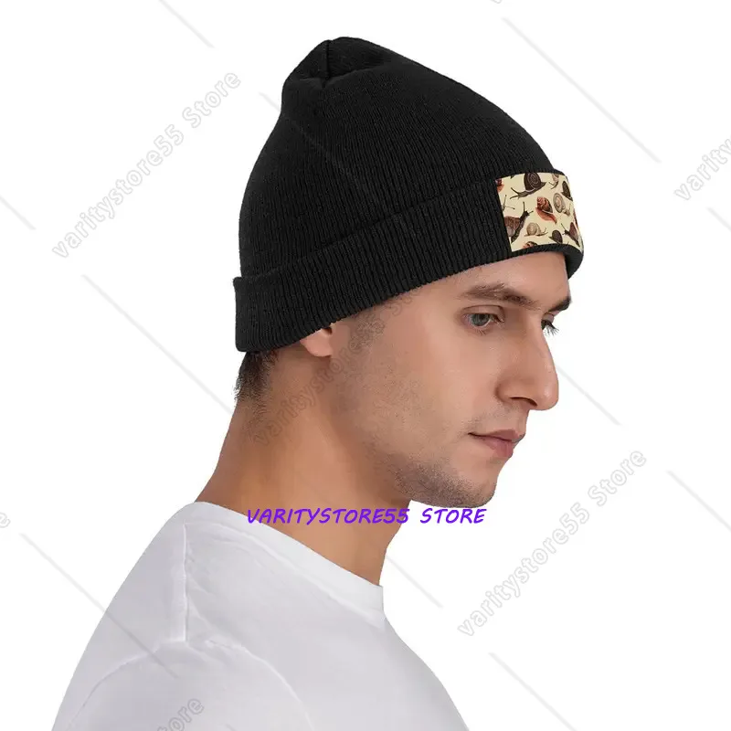 Retro Hand Drawn Snail Pattern Patch Bonnet Hats Beanie Hats Autumn Graphic Knit Hat Casual Female Male Outdoor Warm Soft Cap