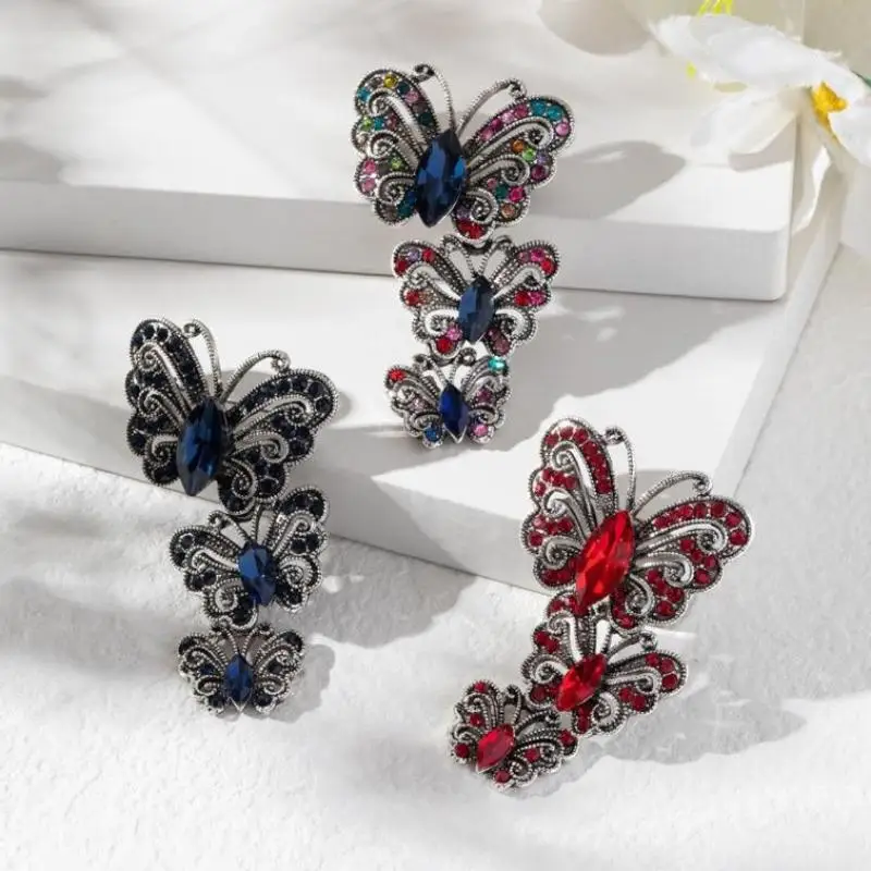 Personalized Luxury Rhinestone Three Butterfly Brooches For Women Clothing Coat Party Jewelry Accessries Gifts