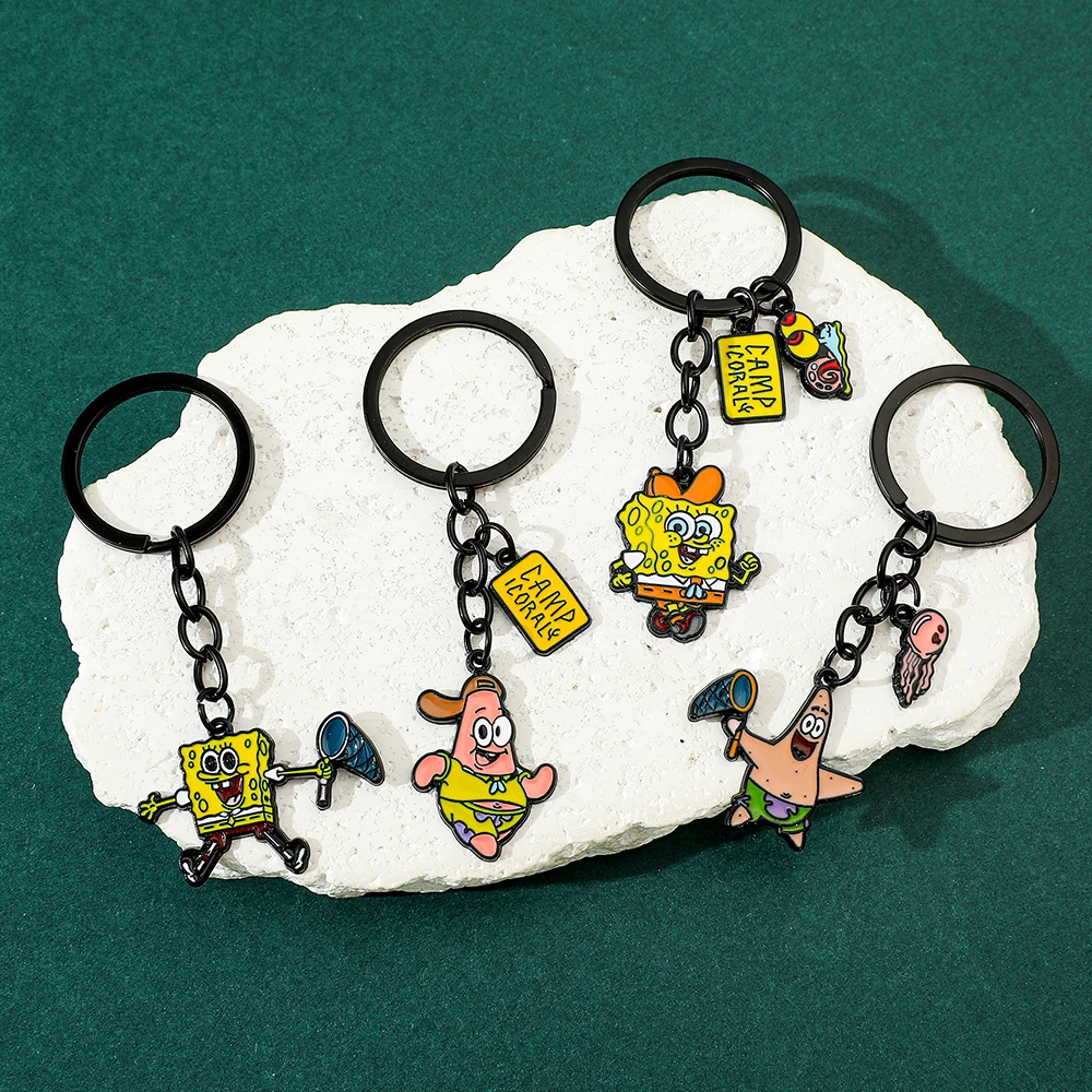 Chaveiro com pingente de figura de desenho animado fofo, anime clássico, calças quadradas Bob Esponja, acessórios Kawaii