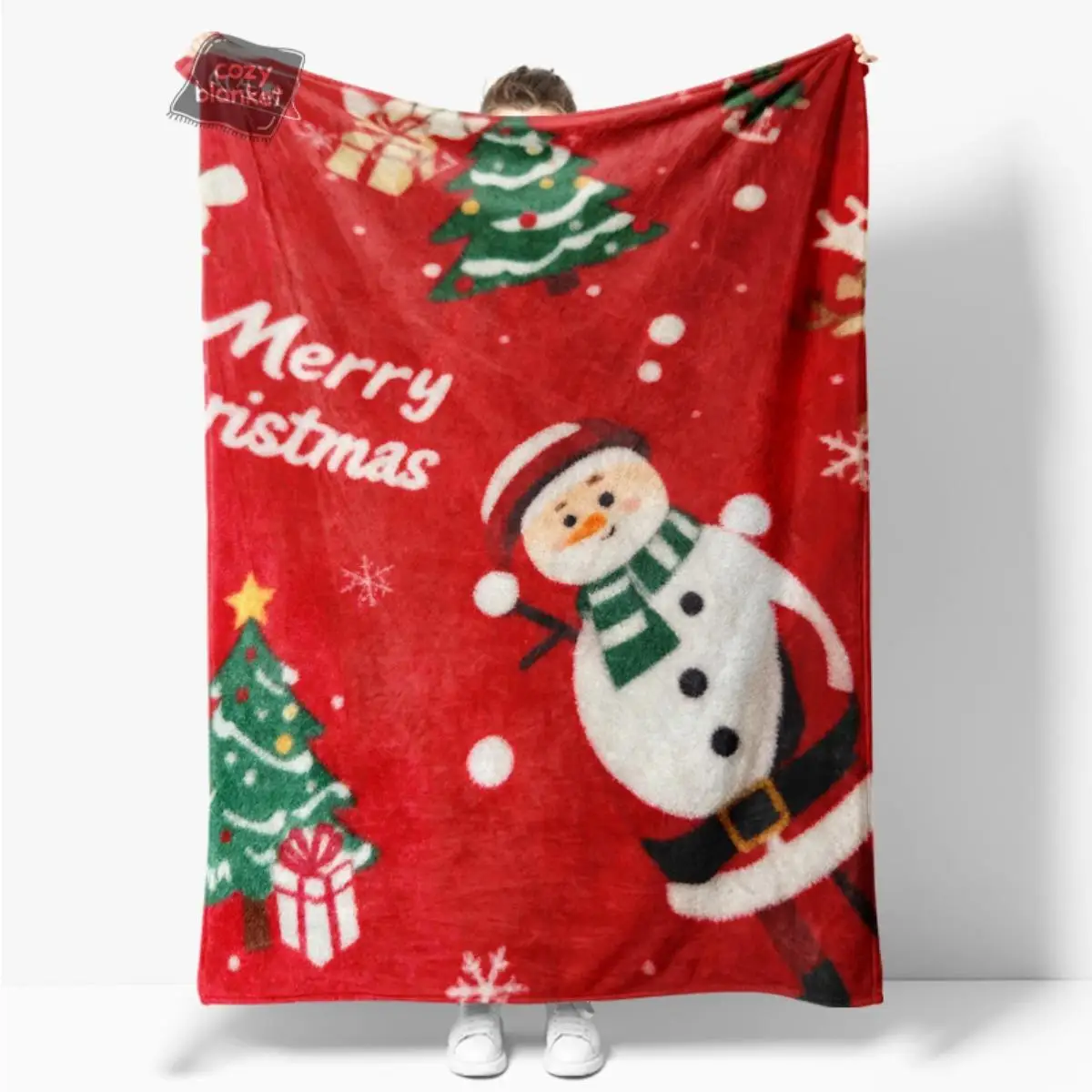 Black Background Gold Red Reindeer Snowman Gift Collage Soft Cozy Throw Blanket for Sofa Bed Vintage Noel