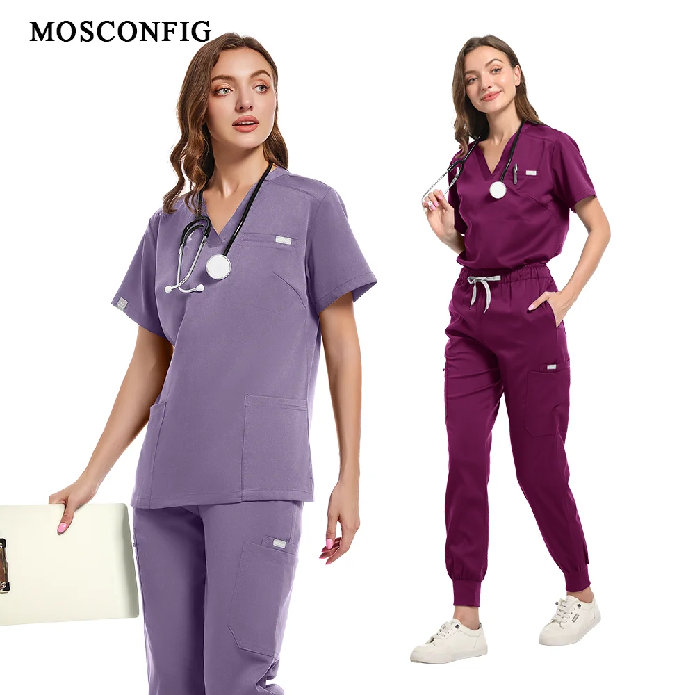 Uniforme médico, conjunto de exfoliante elástico, batas quirúrgicas de Hospital, Tops, pantalones, ropa de trabajo de enfermería, ropa para médicos, accesorios médicos