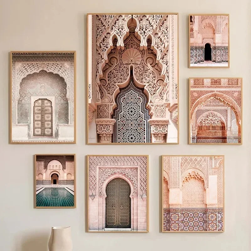 Vintage Islamic Morocco Door Arabic Architecture Wall Art Posters Canvas Painting Prints for Living Room Home Decoration Cuad