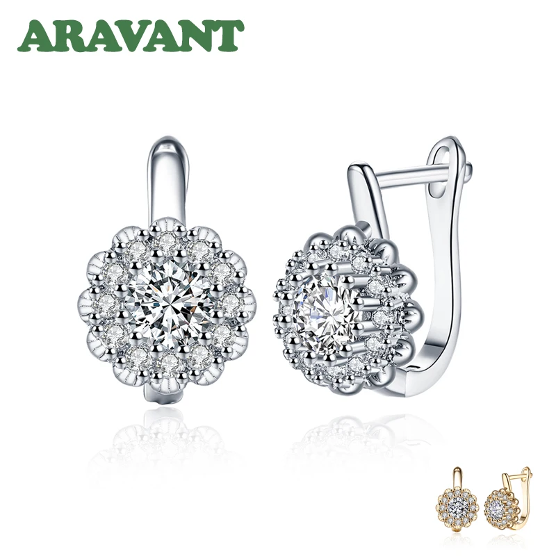 Aravant 2024 New Arrival 925 Silver Cubic Zirconia Flower Gold Drop Earrings For Women Wedding Fashion Jewelry