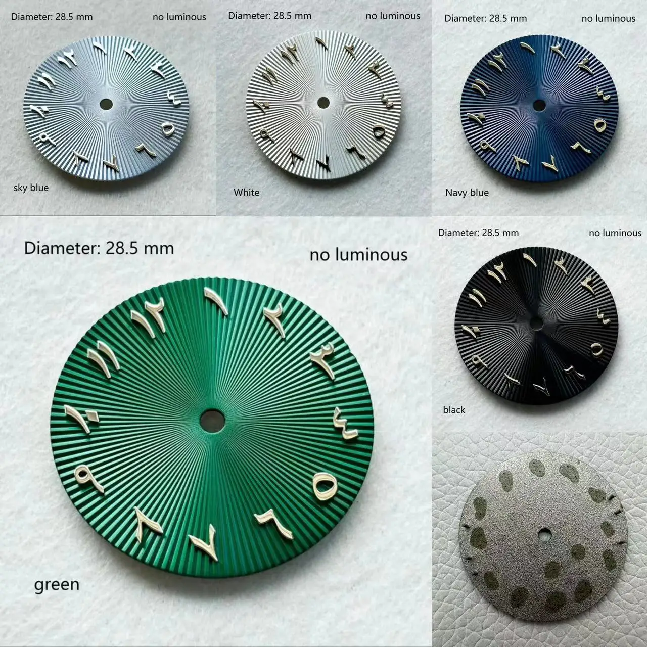 28.5mm green Blue Sterile dial nh36 Aseptic dial Non Luminous Arabic no Logo Dial NH35 Numeral Automatic Mechanical Movement