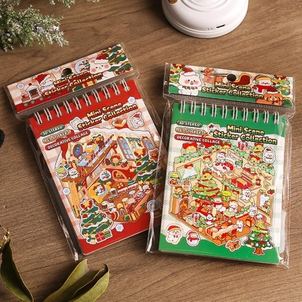 

Merry Christmas Miniature Scenes Sticker Mini Size Cartoon DIY Sticker Books 6 Scenes Creative Crafting 3D Landscape Sticker