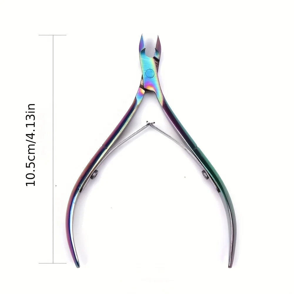 1pc iridescente arco-íris aço inoxidável cutícula nipper hipoalergênico, precisão manicure & pedicure ferramenta alicate de pele morta prego