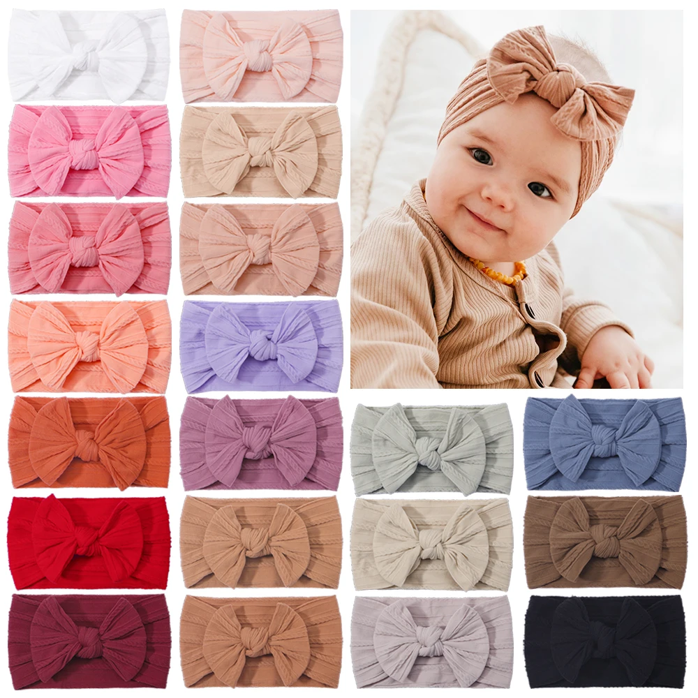 Solid Cable Bow Baby Headband for Child Nylon Layers Headwear Kids Elastic Turban Headwraps Newborn Boys Girls Hair Accessories