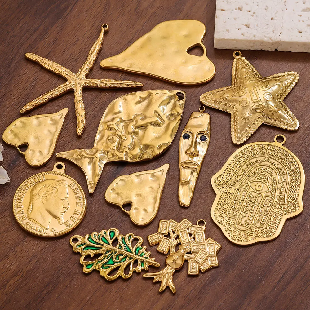 5pcs Stainless Steel Charms Large Fish Starfish Hamsa Hand Gold Pendant for DIY Women  Necklace Earrings Jewelry Making Supplies