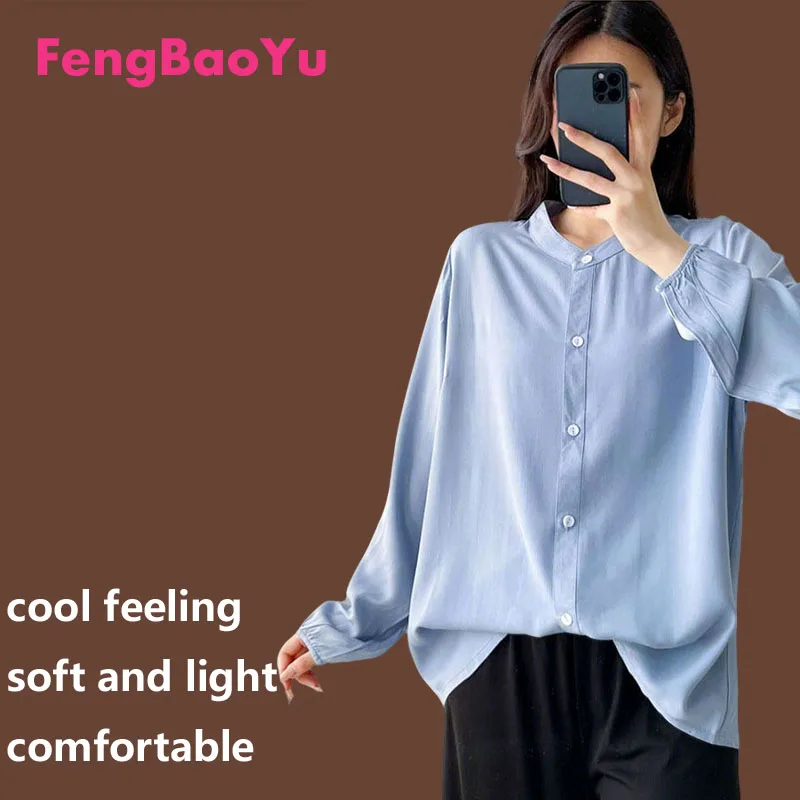 Feng Baoyu Cotton Ladies Shirt - Comfortable and Cool Homewear Sleepwear - Summer and Spring Casual Long-Sleeved Top