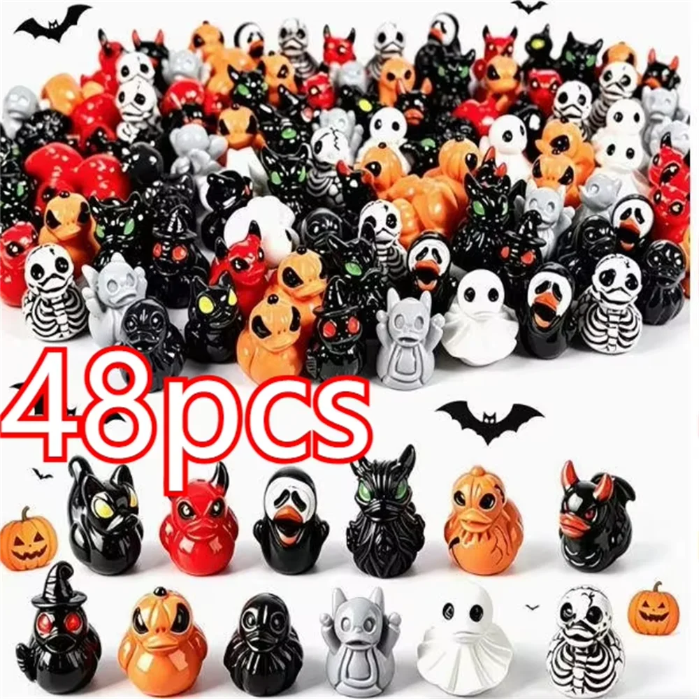 12Pcs/set Mini Resin Halloween Ducks and Ghost Miniatures Figurines Bulk for Garden Fairy Micro Landscape Home DIY Decoration