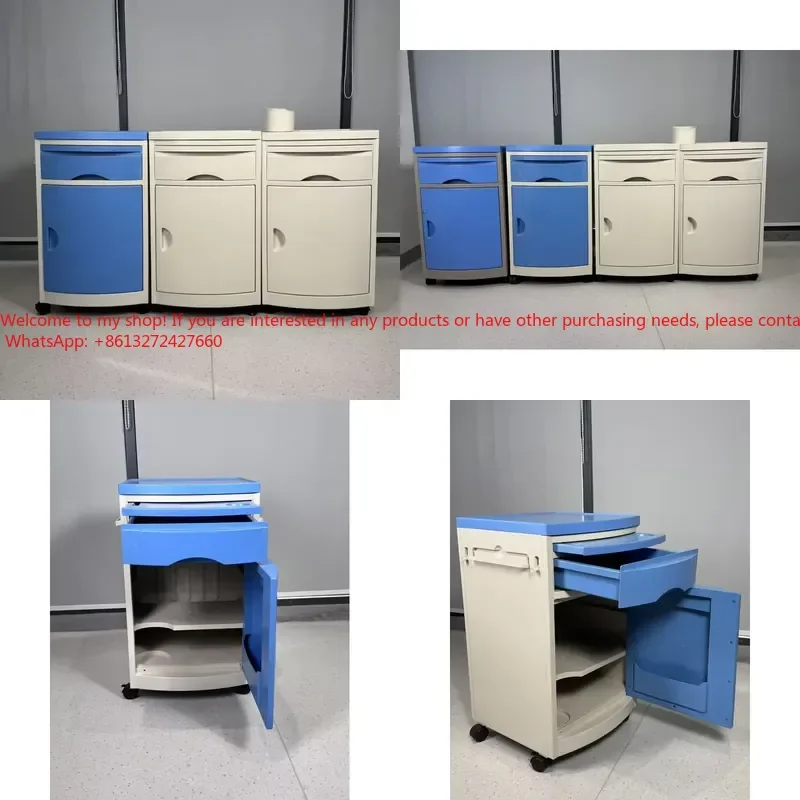 

Ultra Hygienic Blue ABS Hospital Cabinet with Lockable Casters Mobile Bedside Table for Healthcare