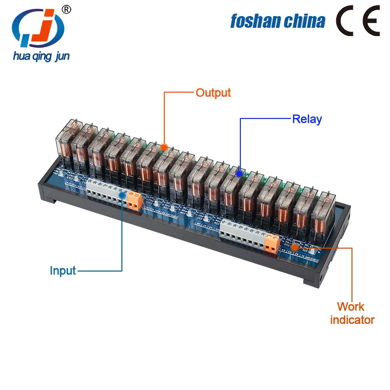 Chingjun 16-Channel Single Open Hongfa Relay Module 16A 24VDC Inputs NPN/PNP Relays for Solenoid Valves