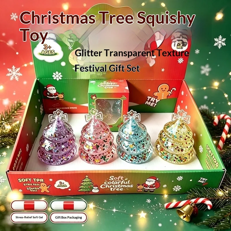 Astonhome Christmas Tree Squishy Toy Glitter Filled Soft TPR Slow Rebound Stress Relief Toy For Christmas Party Decoration