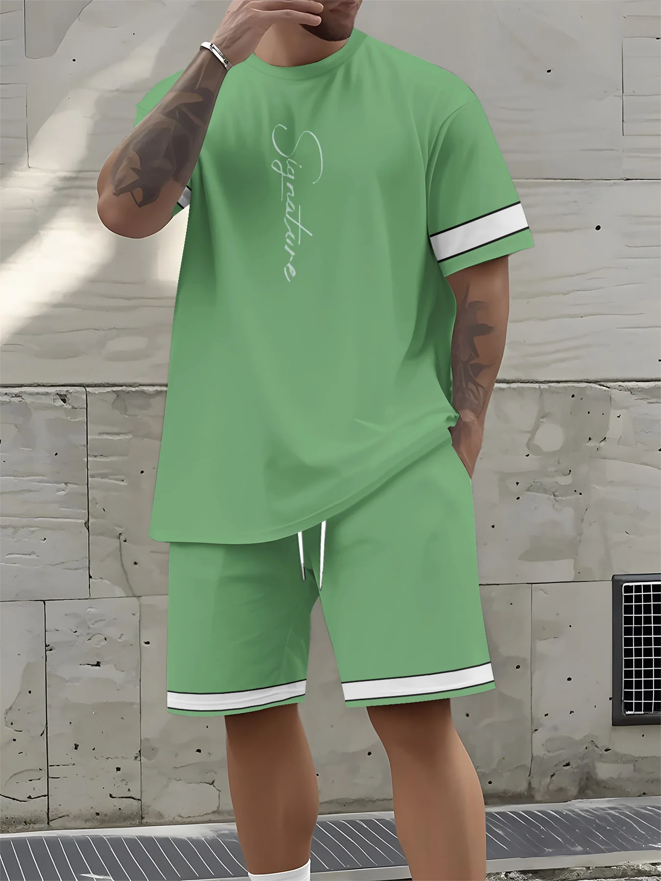 

2026 Summer New Men's Short-Sleeved Set with 3D Letter Pattern Print for Street Casual Fashion Comfortable and Breathable