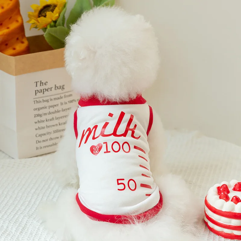 

Puppy Clothes Dog Cute Red MILK Milk T-shirt Clothing Chihuahua Undershirt Cats Two Feet Thin Breathable Dairy Dog Pet Clothes
