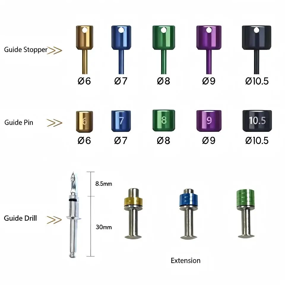 Dental Implant Guided Surgery Box Drill Stoppers Guide Pins Depth Control Limiters Extension Rod 134C Sterilizable Dentist Kit