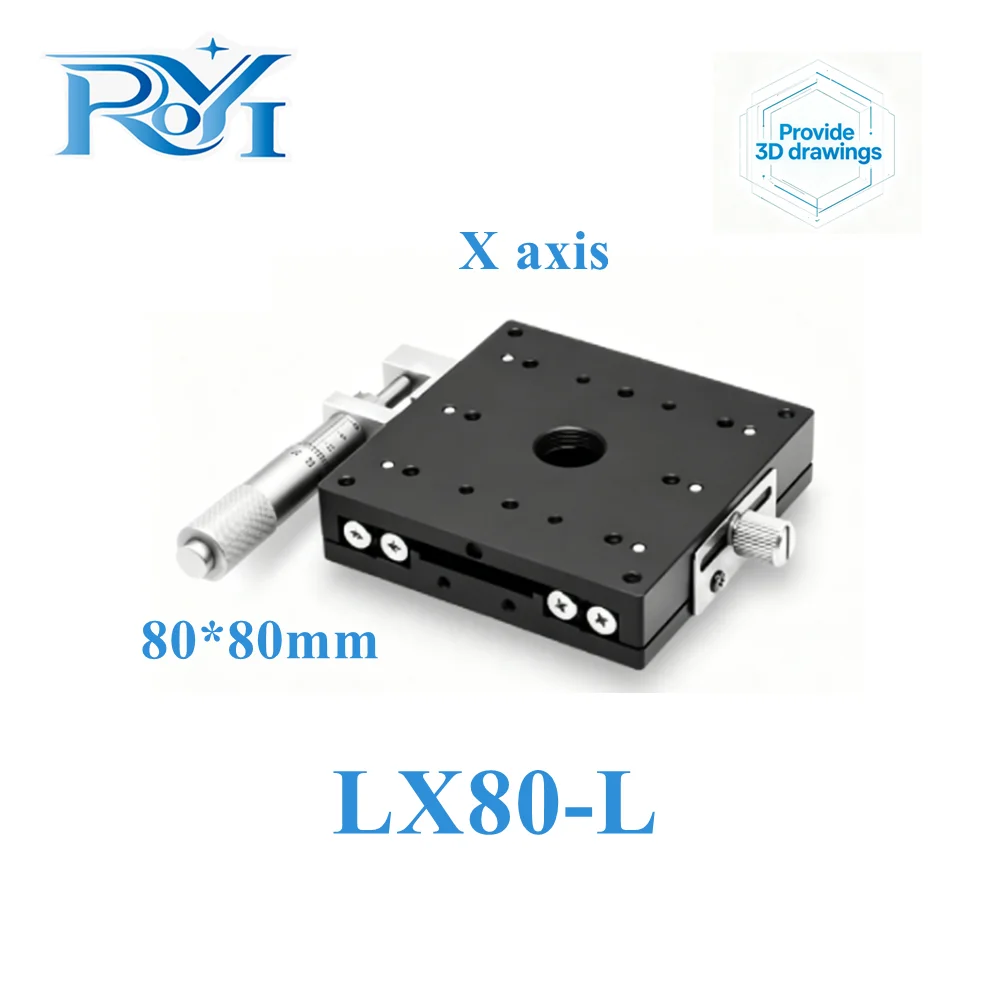 X Axis 80mm LX80-L LX80-C LX80-R Knob Micrometer Sliding Stage Cross Guide Rail Type Platform Manual Displacement Sliding Table