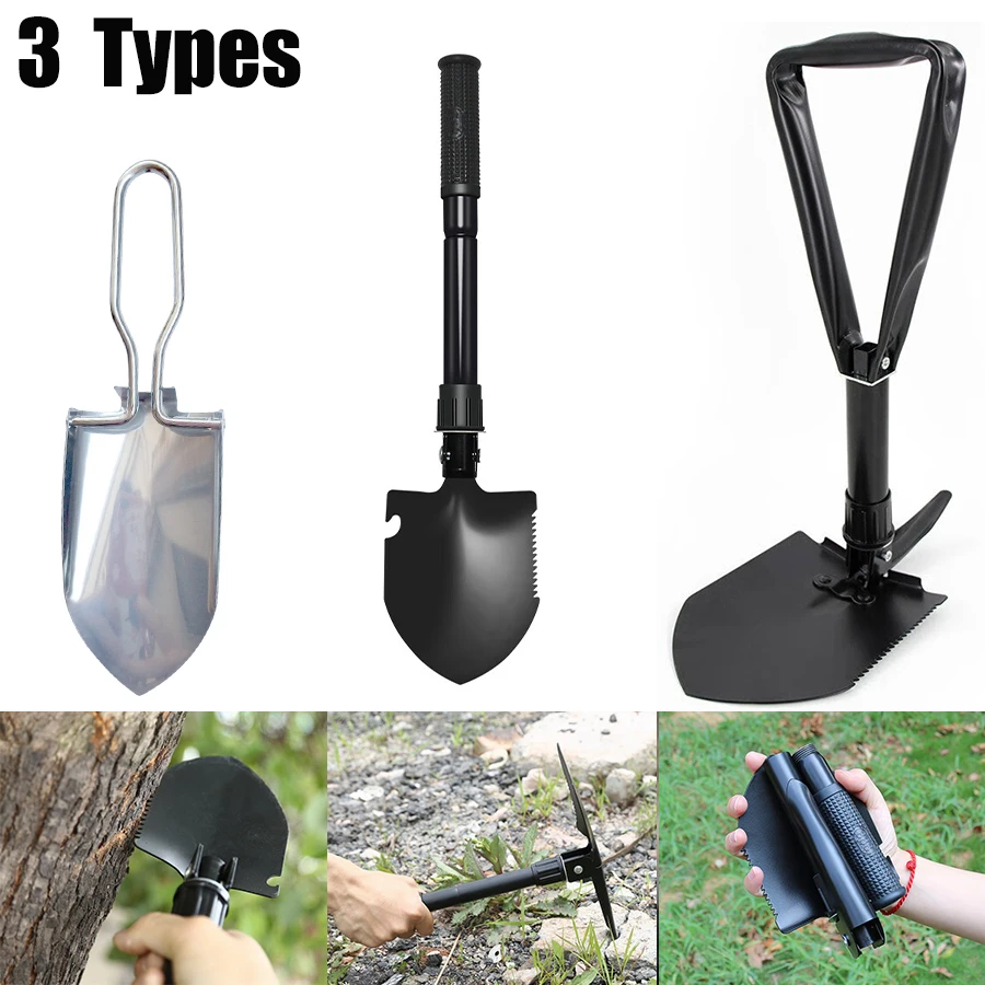 Multifunctional Black Folding Shovel Outdoor Survival Camping Hiking Portable Shovel Tools for Garden Planting Sand Dredging