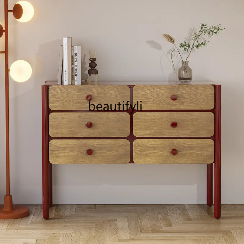 French Retro Bedroom Solid Wood Chest of Drawers Storage Cabinet Side Cabinet Bedroom Entrance Cabinet