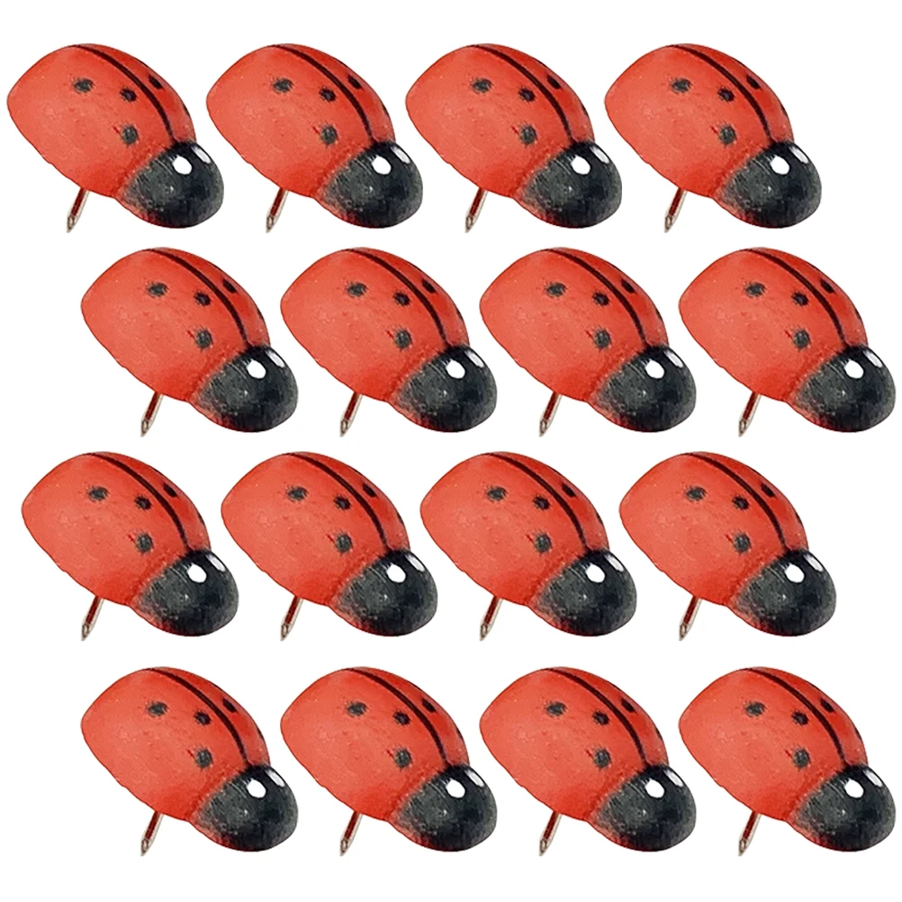 

100Pcs Wooden Thumbtacks Ladybug Shape Push Pins for Cork Board Map Marking Office Desk Decorative Bulletin Board