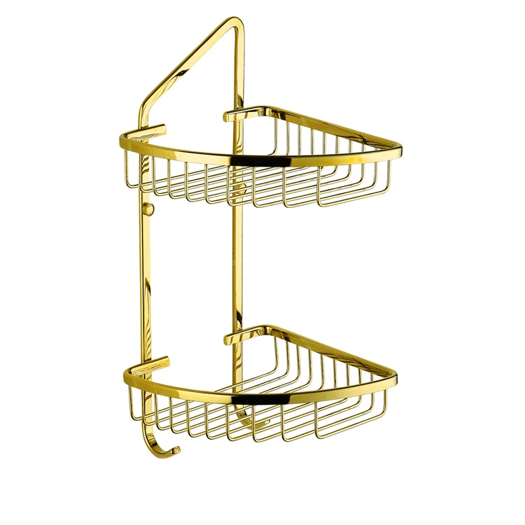 Double Layer Brass Plated Storage Shelves Bathroom Shower Antique Corner Basket