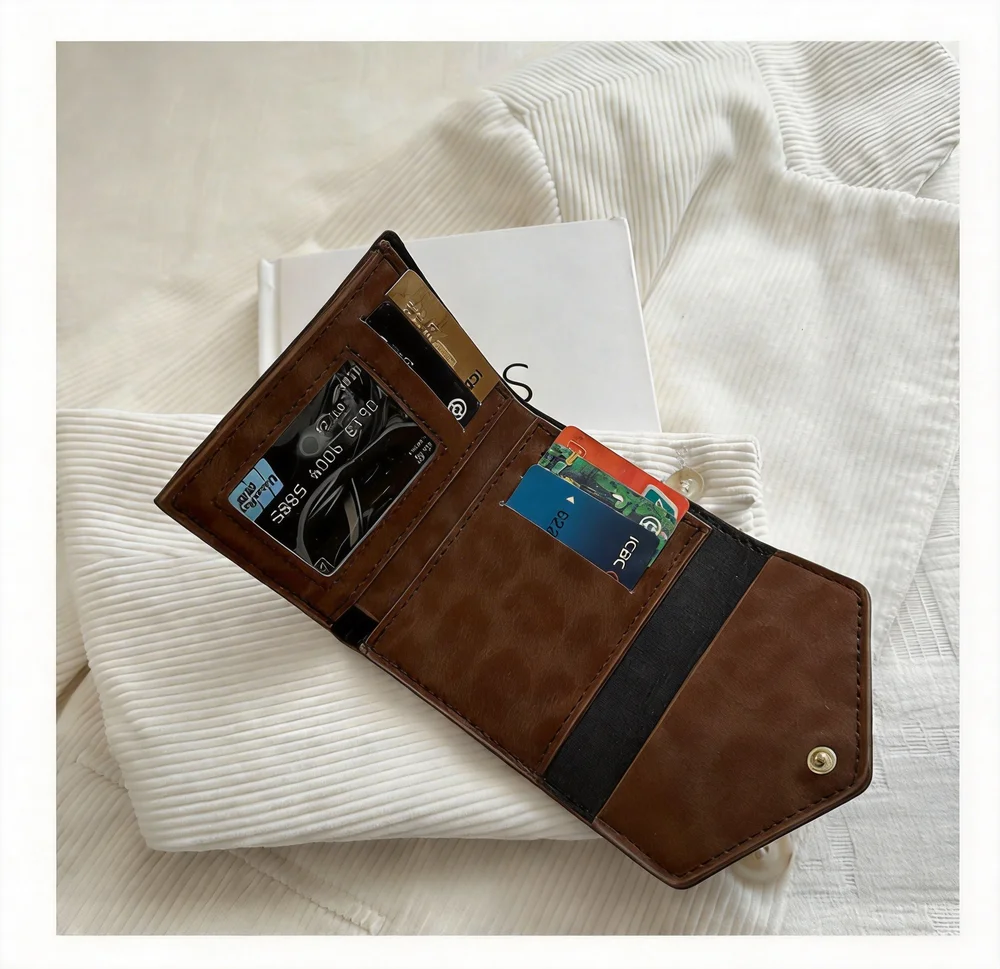 Leopard Print Card Holder Compact Credit Card Case Pu Leather Wallet Fashion Tri-Fold Coin Purse For Handbag Gift Pocket
