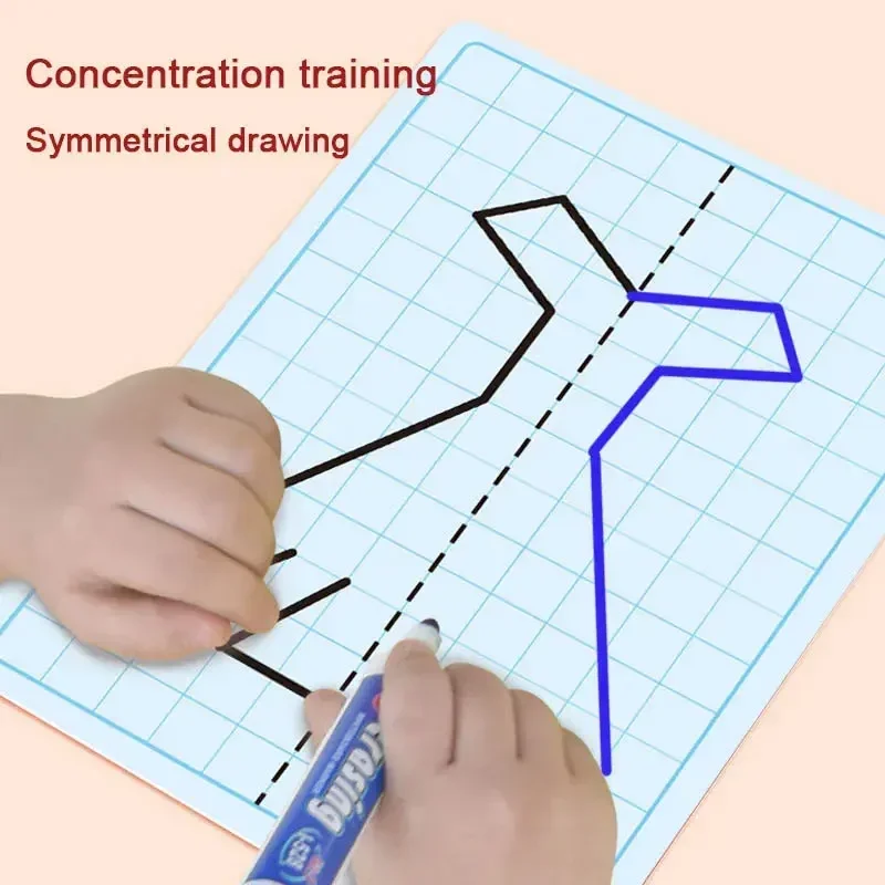 子供のための格子対称描画おもちゃ、細かい運動技能の集中、ペンの書き込みとワイプ、ペイントカードのトレーニング、30ページ