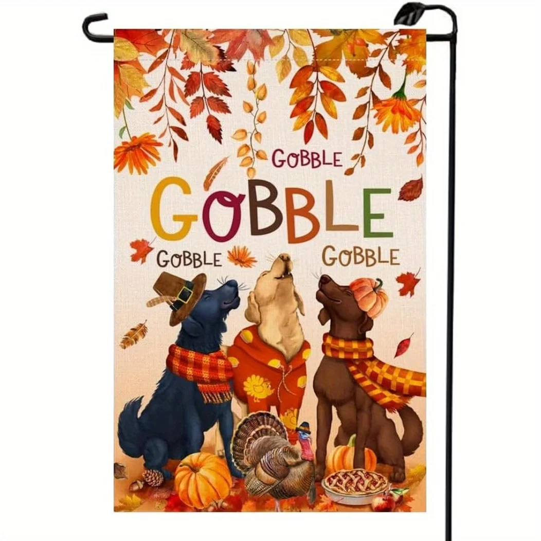 Thanksgiving Dogs Eat Fall Garden Flag 12 * 18 Double Sided Turkey Pumpkin Leaves Fall Flag, Farmhouse Outdoor Garden Decoration