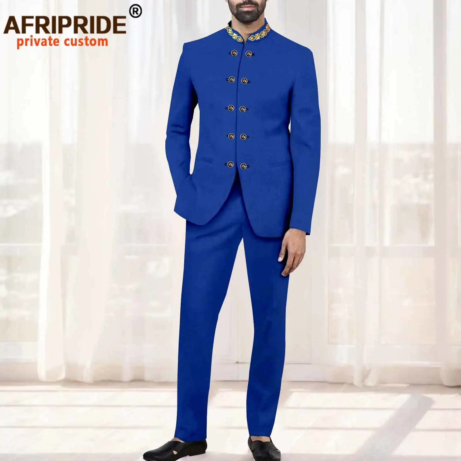 African Suits for Men Slim Fit Double Breasted Embroidery Blazer and Pants Set Business Dress Suit Party Wedding Evening 2416101