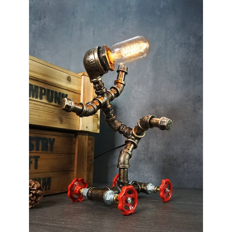 Retro industrial style ornaments, water pipe robot coffee bar bedside decorative lights