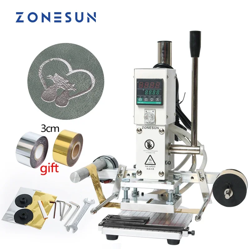 ZONESUN ZS90A Digital Manual Leather Wood PVC Card LOGO Metal Hot Foil Stamping Creasing Embossing Machine Heat Press Machine