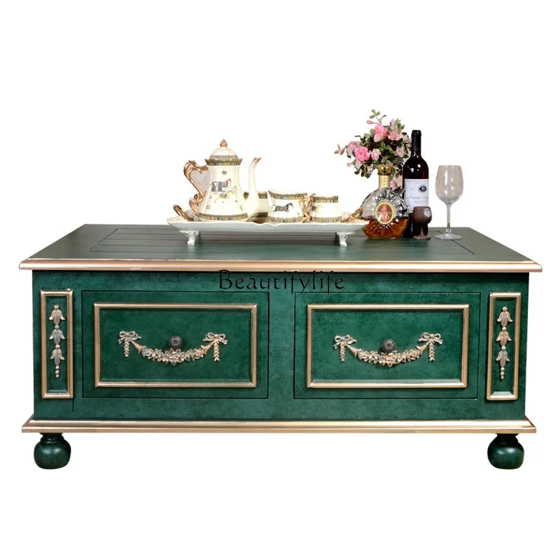 

LJY*American country solid wood coffee table retro green French living room coffee dining table