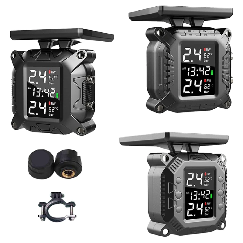 Wireless Motorcycle TPMS Tire Pressure Monitoring System Solar External Sensor Temperature Monitor Water Proof