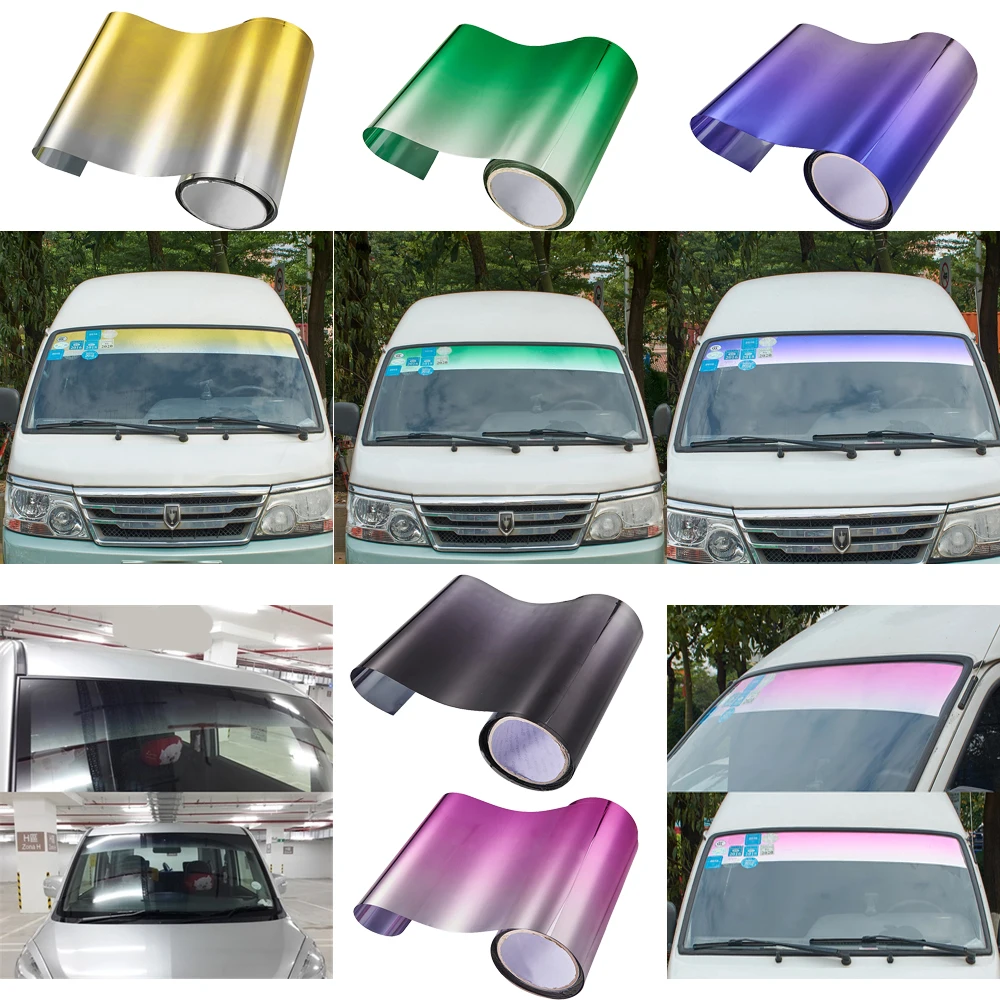 AUMOHALL Car Top Front Window Solar Protection Foil Gradient Golden Top Windshield Tinting Film 20cm*150cm Pink,gold,green.etc