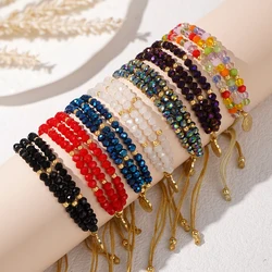 1PC Go2boho 2024 New Three Circle 18K Gold Plated Cut Crystal Beaded Bracelet for Men and Women Design Surfer Jewelry