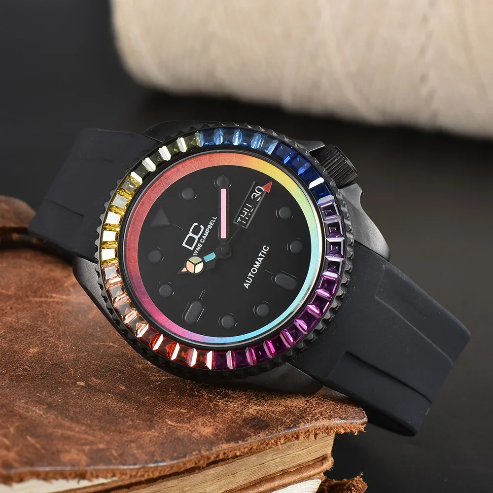 Fashion 40.5mm Men's Mechanical watch NH35 Movement Sapphire Case Automatic Men's Watch Ceremic Bezel Rubber Band