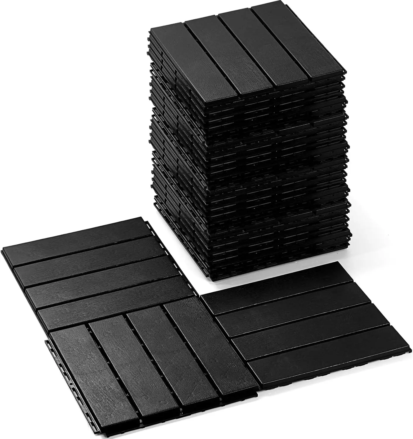 90 Pcs Plastic Interlocking Deck Tiles 12 x 12 Inch Patio Deck Tiles Waterproof Outdoor Flooring Composite Decking (Black)