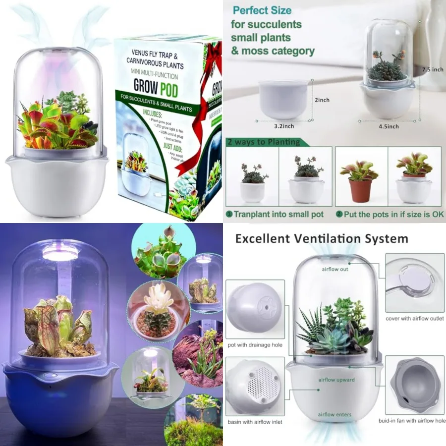 

Smart Venus Fly Trap Terrarium Pot with TimerandFan, Plant Terrarium Kit with Grow Light for Carnivorous, Butterwort, Venus Fly