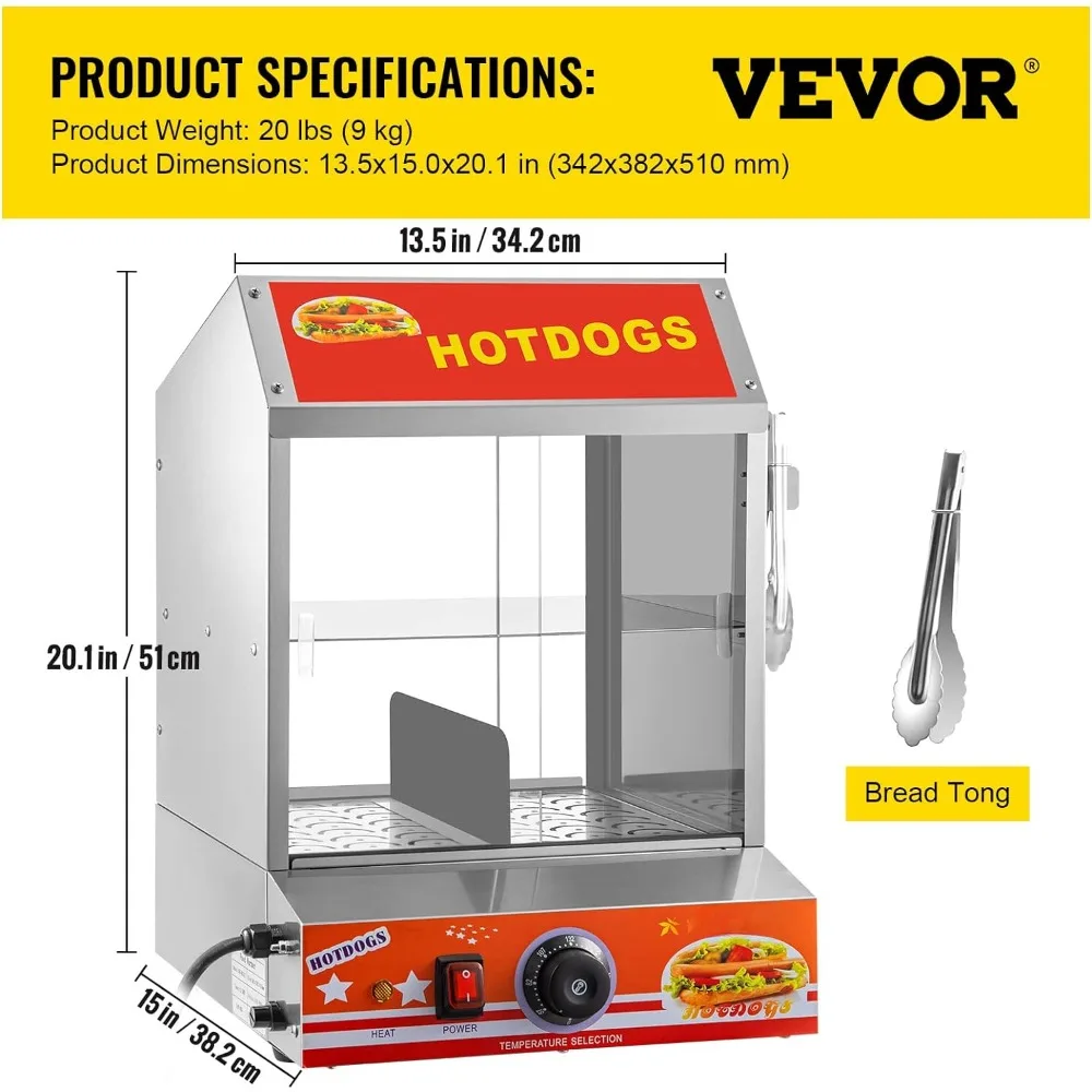 Steamer kabin 2-cerita, mampu menampung 175 hot dog dan 40 roti, dengan pintu geser tempered glass untuk hot pot