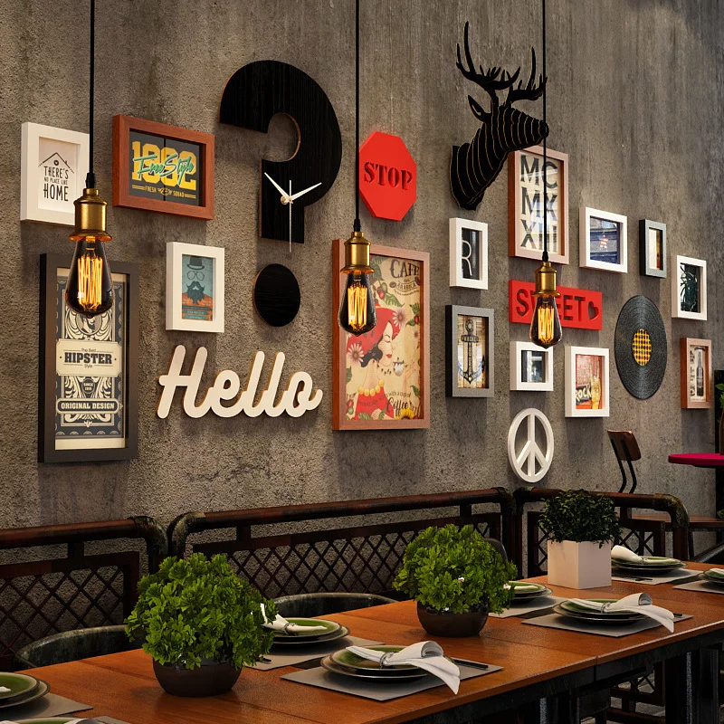 Vintage Decoration Photo Wall  Grill Restaurant Creative Personality Pendant Coffee  Bar