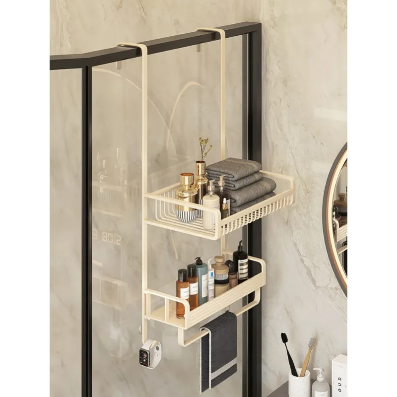 Bathroom Shelf Bath Towel Rack Hanging Basket Toilet Shower Glass Door Hanger Toilet Shelf Toilet Towel Rack